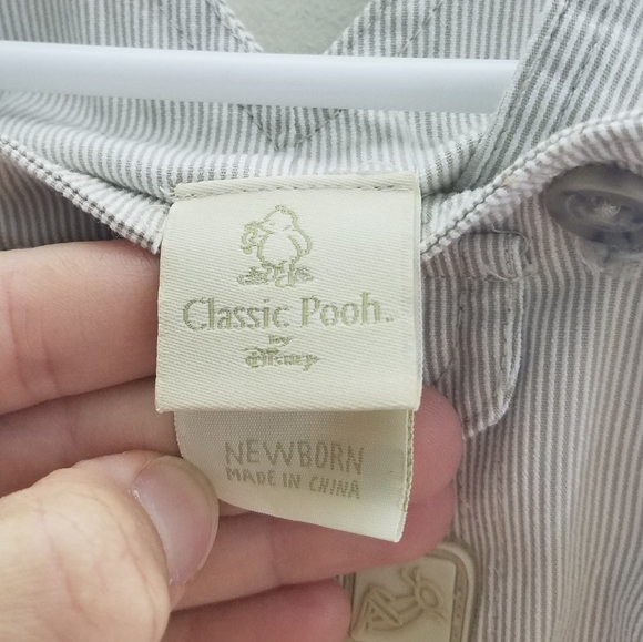 Disney Classic Pooh Bear Striped Overalls Set NB - Picture 9 of 9
